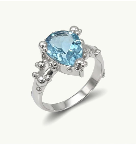 Anel Bolhas - Prata 925 e Topázio Azul