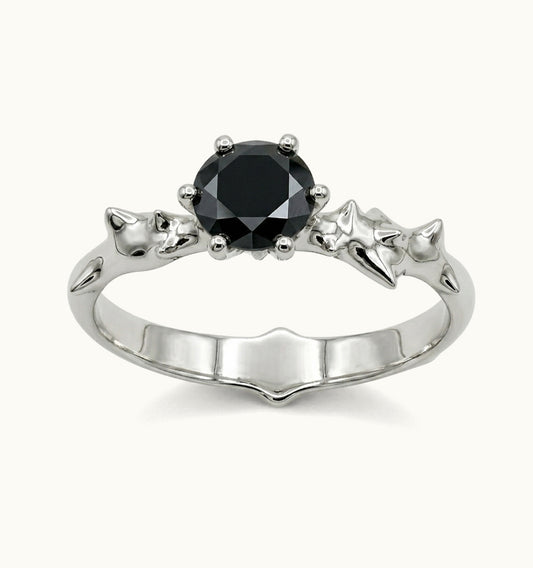 Solitário Espinho - Prata 925 e Diamante Negro 1ct