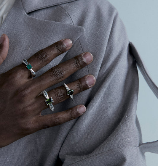 Anel Ímpar 008 - Prata 925 + Turmalina Verde