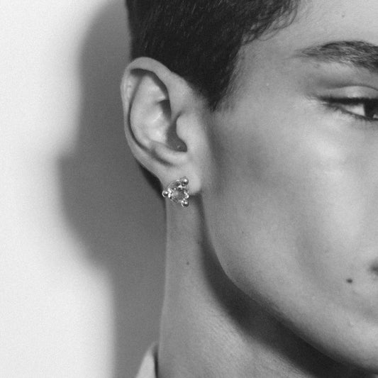 Brinco Órbita Quartzo - Prata 925 + Banho de Ouro 18K