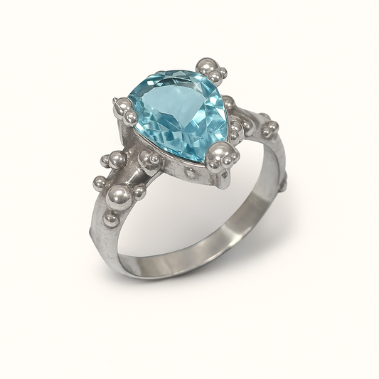 Anel Bolhas - Prata 925 e Topázio Azul