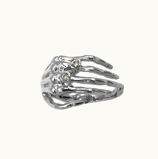 Anel Metacarpo Topázio - Prata 925 e Diamante CVD