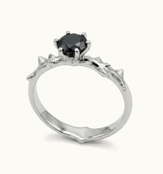 Solitário Espinho - Prata 925 e Diamante Negro 1ct