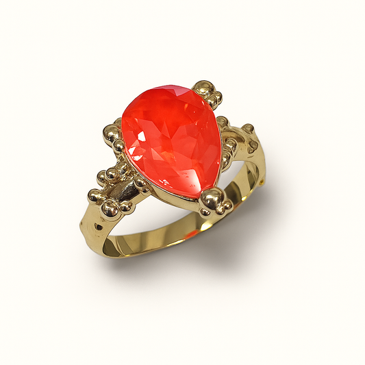Anel Bolhas - Banho de Ouro e Swarovski Laranja