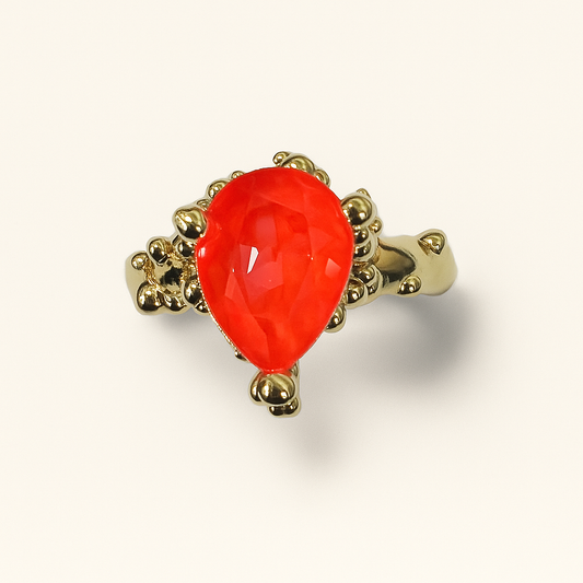 Anel Bolhas - Banho de Ouro e Swarovski Laranja