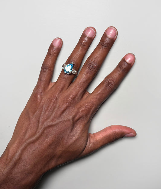 Anel Bolhas - Prata 925 e Topázio Azul